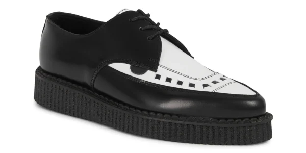 underground barfly lace creeper black leather with a white leather front apron single sole