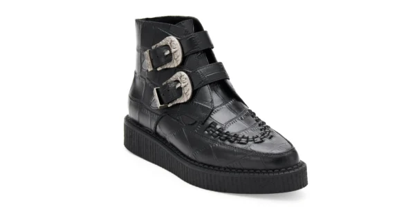 underground wulfrun high ankle creeper boot black crocodile embossed leather with western style buckles