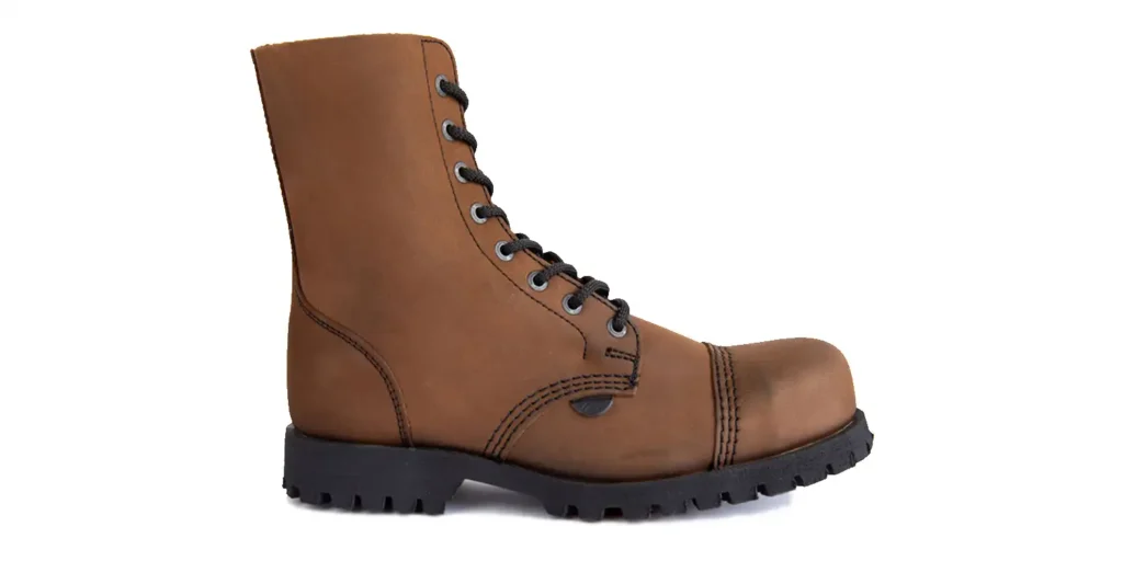 TAN LEATHER STEEL TOE BOOT 8 Eyelet Stormer Boot single sole tan aztec leather underground stormer 8 eyelet steel toe cap shoe