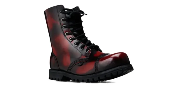 underground stormer 8 eyelet steel toe cap shoe burgundy rub off leather single sole