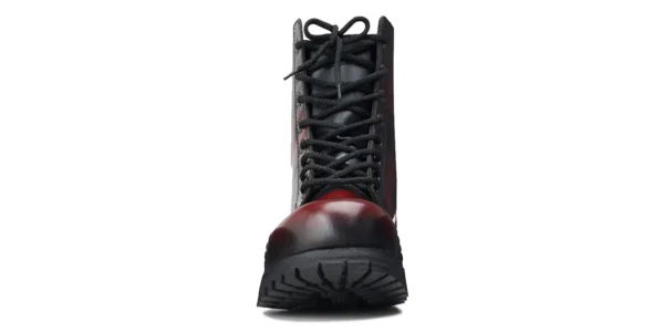 stormer 8 eyelet steel toe cap shoe from underground in burgundy rub off leather on a single sole