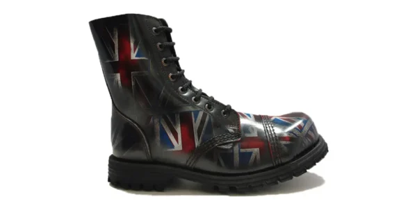 Union Jack Steel Cap Boots single sole union jack flag print rub off leather underground stormer 8 eyelet steel toe cap shoe