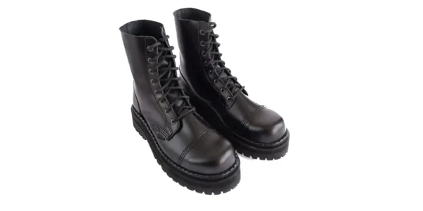 black leather double sole stormer 8 eyelet steel toe cap shoe by underground