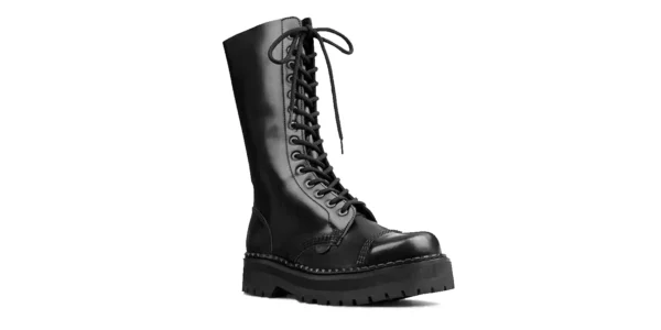 underground ranger 14 eyelet steel toe cap boot black leather double sole