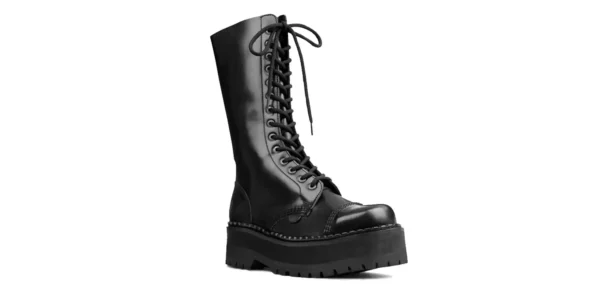 underground ranger 14 eyelet steel toe cap boot black leather triple sole