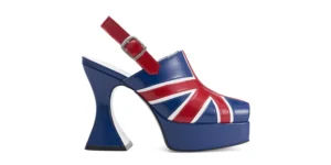 UNION JACK PLATFORMS British flag design leather Plartform slingback shoe with Gothic inspired heel underground original otranto platfrom