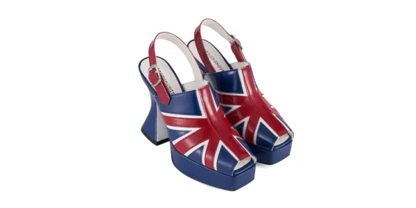 Gothic inspired Platform slingback shoe in british flag design leather otranto platform by underground