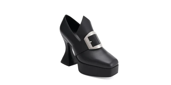 underground original otranto platfrom gothic inspired Platform shoe in black leather with a large pilgrim buckle