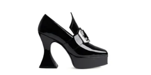 GOTHIC FOOTWEAR Black patent leather Plartform shoe with Gothic inspired heel and large pilgrim buckle underground original otranto platfrom