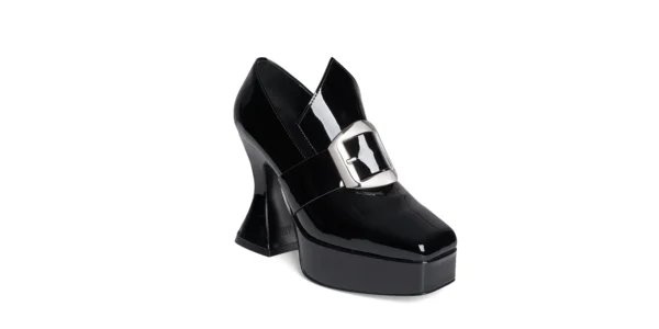 underground original otranto platfrom gothic inspired Platform shoe in black patent leather with a large pilgrim buckle