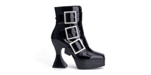 BLACK GOTH BOOTS - ORIGINAL OTRANTO PLATFORM - THREE BUCKLE - BRANWEN - PATENT LEATHER