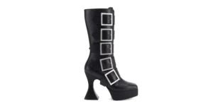 GOTH BOOTS Black leather Plartform boot with Gothic inspired heel and five large square buckles underground original otranto platfrom