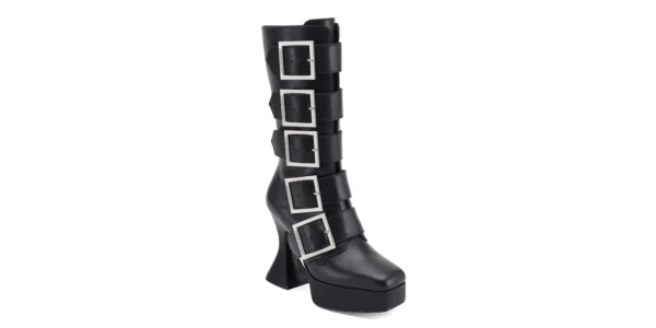 underground original otranto platfrom gothic inspired Platform boot in black leather with five large square buckles