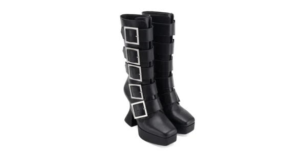 Gothic inspired square buckles Platform boot in black leather otranto platform by underground