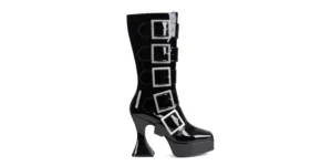 PATENT GOTH BOOTS Black patent leather Plartform boot with Gothic inspired heel and five large square buckles underground original otranto platfrom