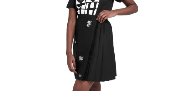 Black Skirt with pleats and post punk patches