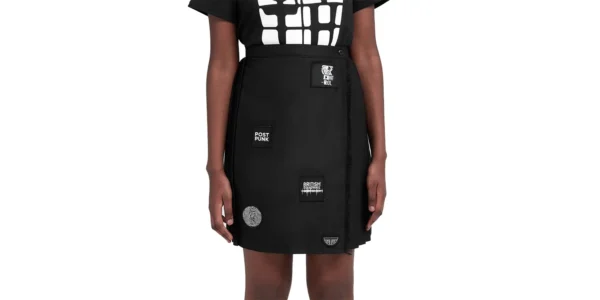 Black Skirt with pleats and post punk patches