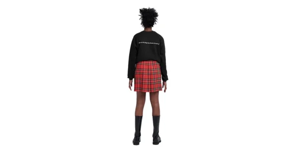 Pleated midi length skirt in Red Stewart tartan