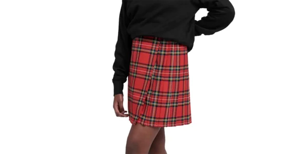 Red Stewart tartan pleated midi length skirt