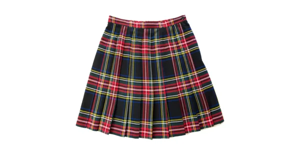 Midi length pleated skirt in Black Stewart tartan