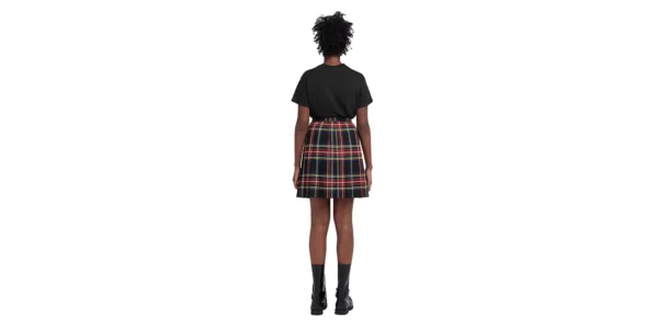 Pleated midi length skirt in Black Stewart tartan