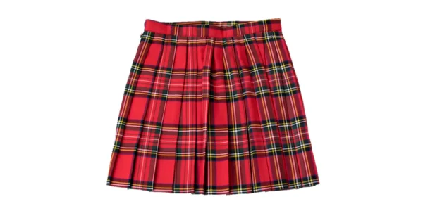 Red Stewart tartan mini length skirt