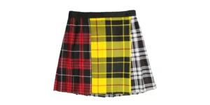 Mini length pleated skirt in Menzies. Macleod and Red Stewart tartan