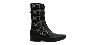 SKULL BUCKLE GOTH BOOTS black leather with six skull style buckles underground winklepicker Bogart boot