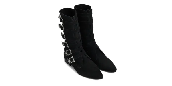 black suede with six buckles winklepicker Bogart boot by underground