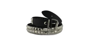 BELT - BLACK LEATHER - 2 ROW NICKEL PYRAMID STUDS
