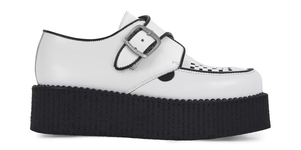 white leather buckle creepers