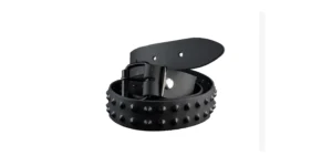 BELT - BLACK LEATHER - 2 ROW BLACK CONICAL STUDS