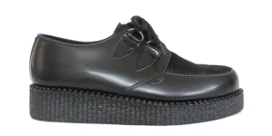 BLACK LEATHER AND PONY CREEPER SHOE - SINGLE SOLE - WULFRUN