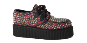 RED TARTAN STUDDED CREEPER - DOUBLE SOLE - WULFRUN