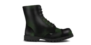 GREEN LEATHER STEEL CAP 8 EYELET BOOT - STORMER - RUB-OFF LEATHER - SINGLE SOLE