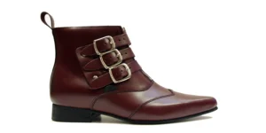 BURGUNDY LEATHER BLITZ BOOT - WINKLEPICKER - STRAP/ZIP