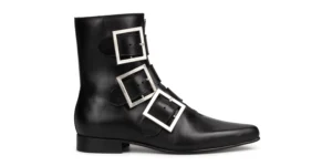 BLACK LEATHER PIKE BOOT - BANSHEE - SQUARE BUCKLE - WINKLEPICKER