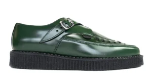 GREEN LEATHER BUCKLE CREEPER SHOE - SINGLE SOLE - APOLLO