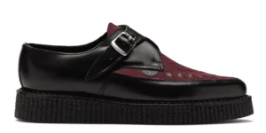 BLACK LEATHER & BURGUNDY SUEDE CREEPER SHOE - SINGLE SOLE - APOLLO
