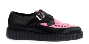 BLACK LEATHER & PINK SUEDE CREEPER SHOE - SINGLE SOLE - APOLLO