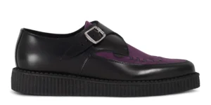 BLACK LEATHER & PURPLE SUEDE CREEPER SHOE - SINGLE SOLE - APOLLO