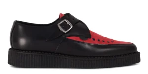 BLACK LEATHER & RED SUEDE CREEPER SHOE - SINGLE SOLE - APOLLO