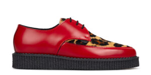BARFLY – CREEPER – RED LEATHER AND LARGE LEO PRINT – SINGLE SOLE