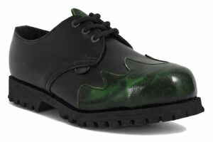 STEEL CAP FLAME SHOE - TRACKER - BLACK/GREEN RUB-OFF LEATHER