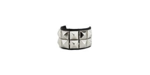 WRISTBAND – BLACK LEATHER – 2 ROW NICKEL PYRAMID STUDS