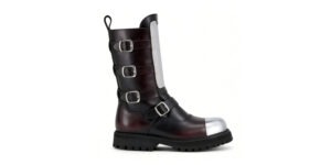 STEEL CAP BOOT - WARRIOR - 4 BUCKLE- EXTERNAL - DOUBLE SOLE - BURGUNDY RUB OFF LEATHER