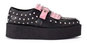 ORIGINAL WULFRUN CREEPER LOAFER - BLACK GRAIN LEATHER AND PINK GRAIN LEATHER - POINTED DOUBLE SOLE