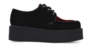 BLACK SUEDE WITH BLACK AND RED LEOPARD CREEPER - DOUBLE SOLE - WULFRUN